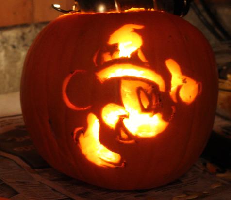 Fantasia Mickey Mouse carved into a pumpkin